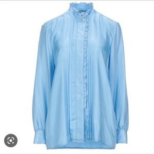 Sandro light blue 100% silk ruffled button up - size 2 (Fr)